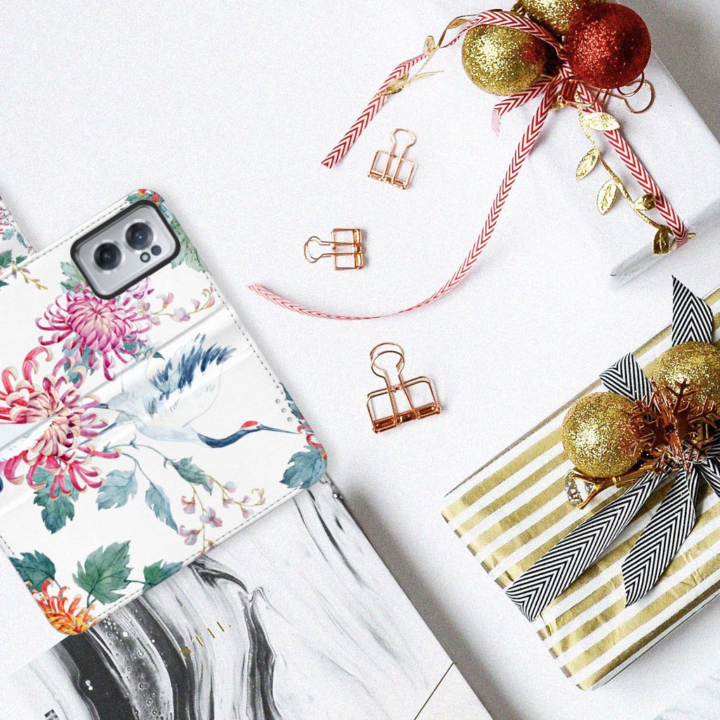 OnePlus Nord CE 2 Telefoonhoesje met Pasjes Bird Flowers
