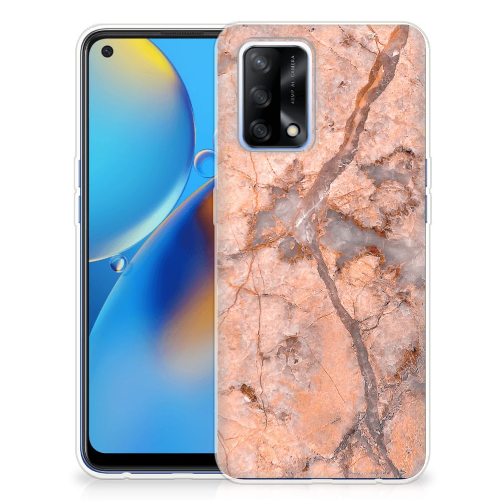OPPO A74 4G TPU Siliconen Hoesje Marmer Oranje B2C Telecom