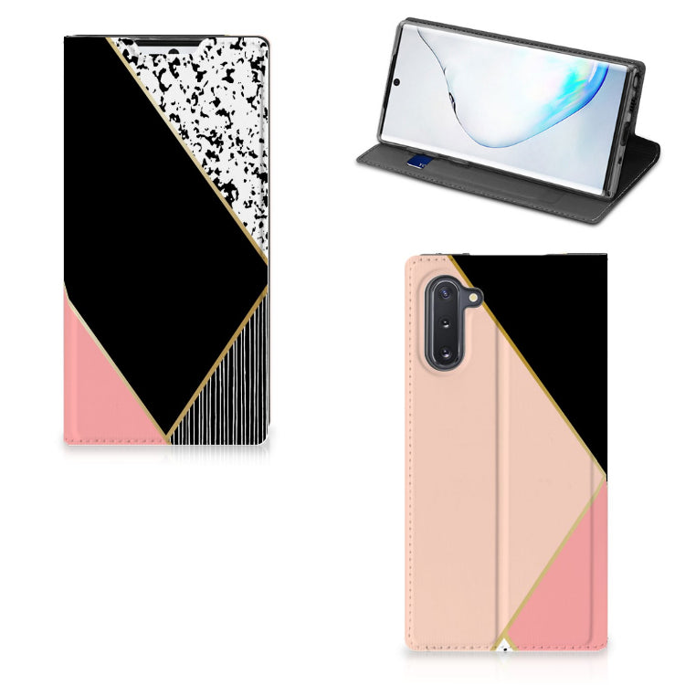 Samsung Galaxy Note 10 Stand Case Zwart Roze Vormen