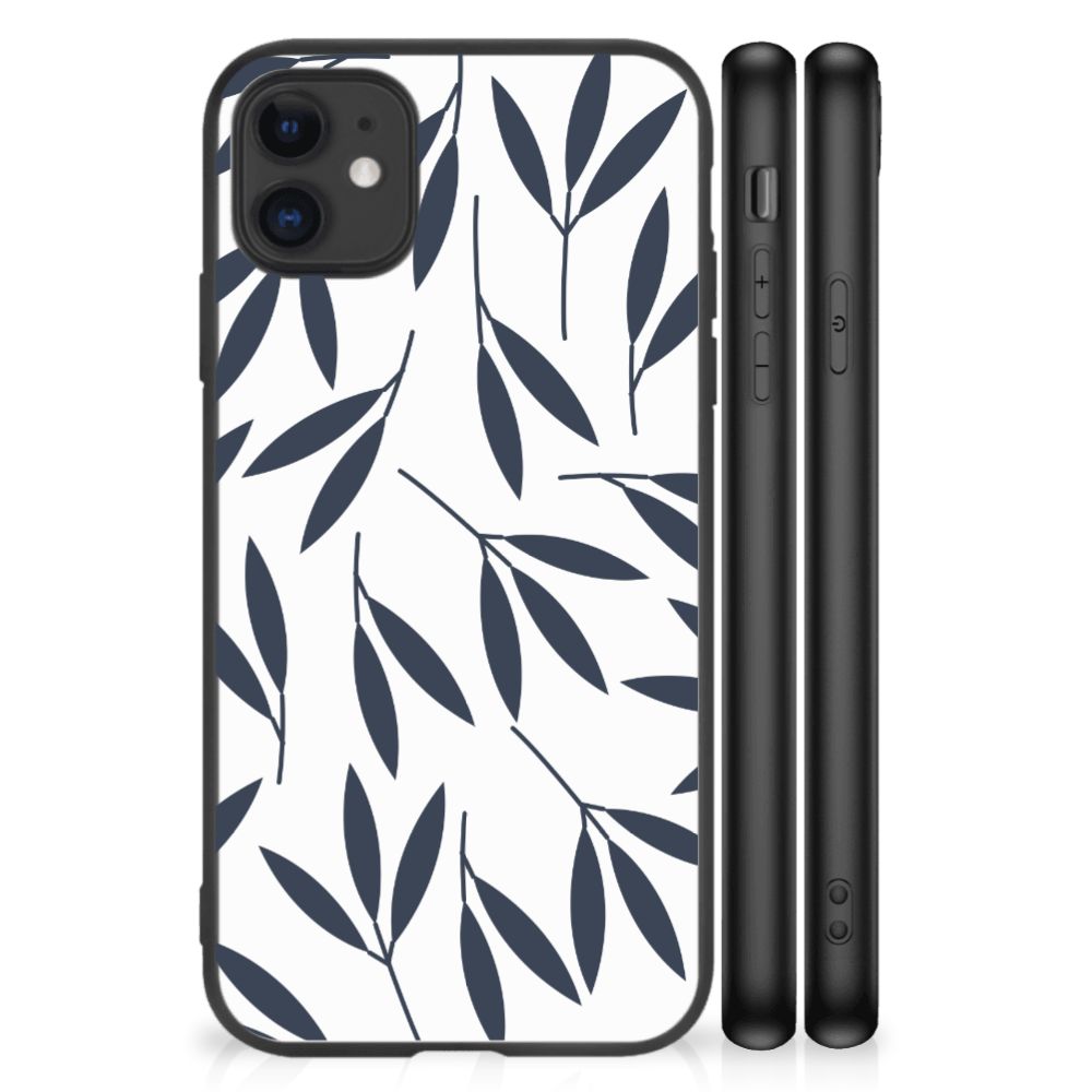 iPhone 11 Bloemen Hoesje Leaves Blue B2C Telecom