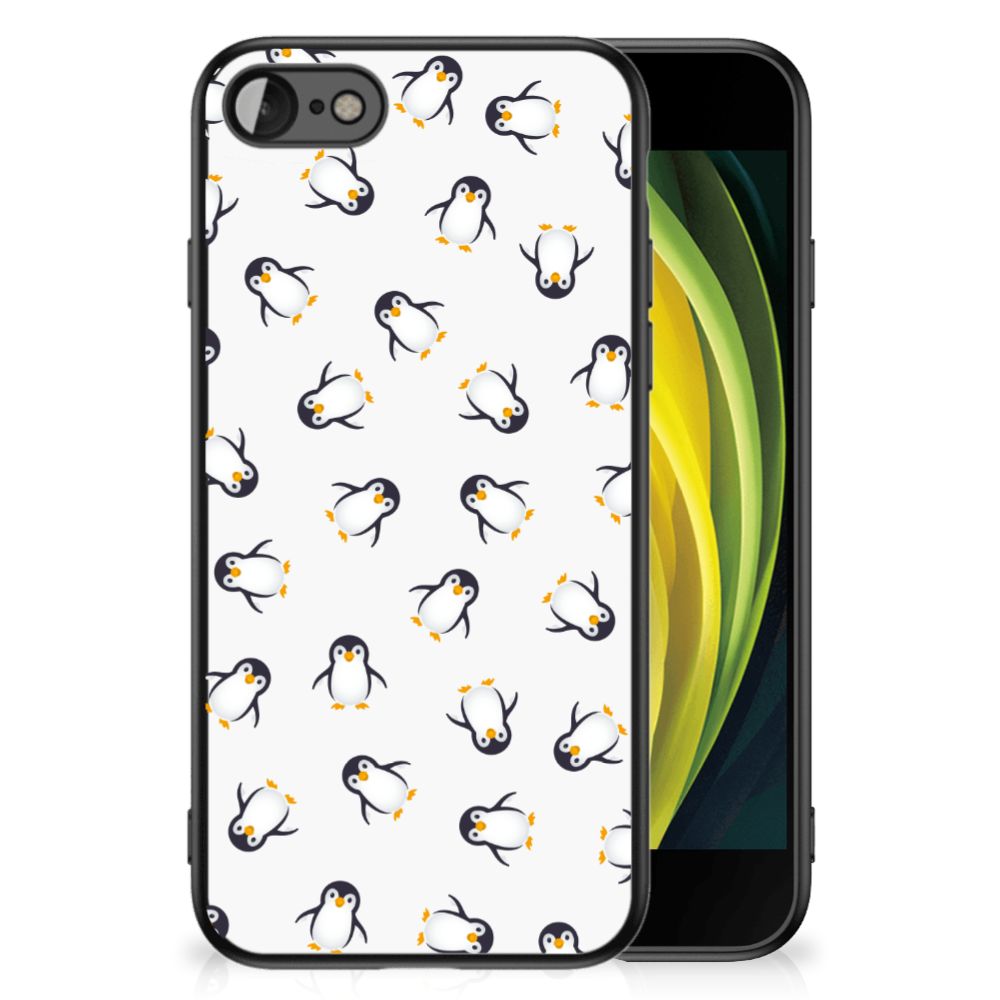 Back Case voor iPhone SE 2022 | SE 2020 | 7/8 Pinguïn met schattige pinguïnpatroon op witte achtergrond.