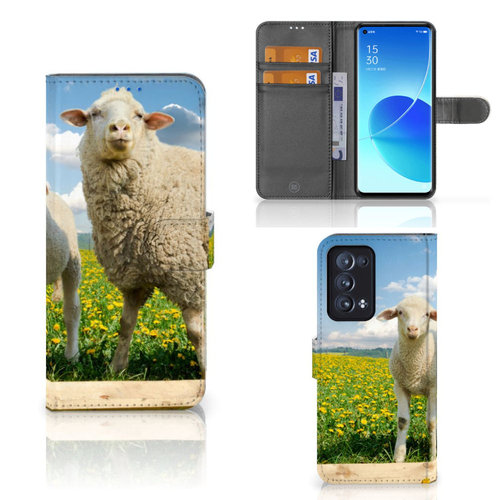 OPPO Reno 6 Pro Plus 5G Telefoonhoesje met Pasjes Schaap en Lammetje