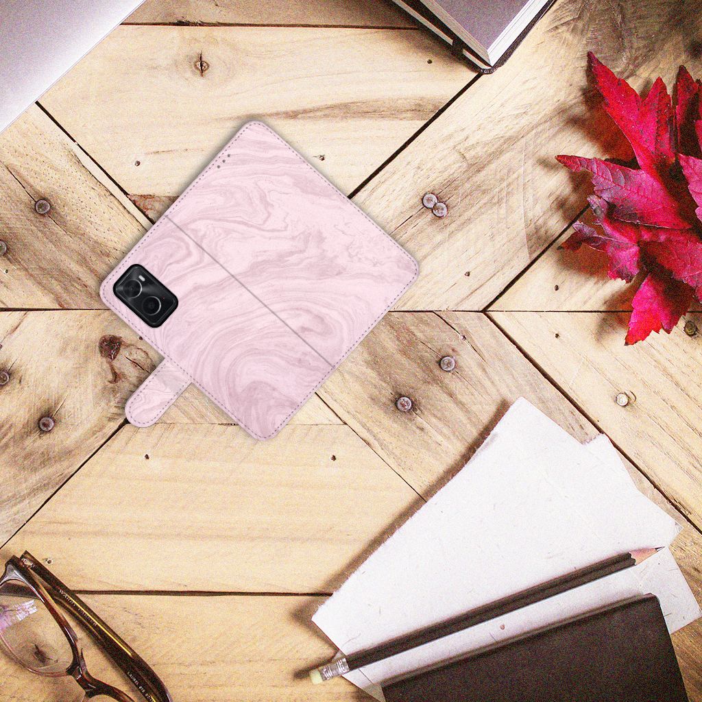 OPPO A76 | A96 Bookcase Marble Pink - Origineel Cadeau Vriendin