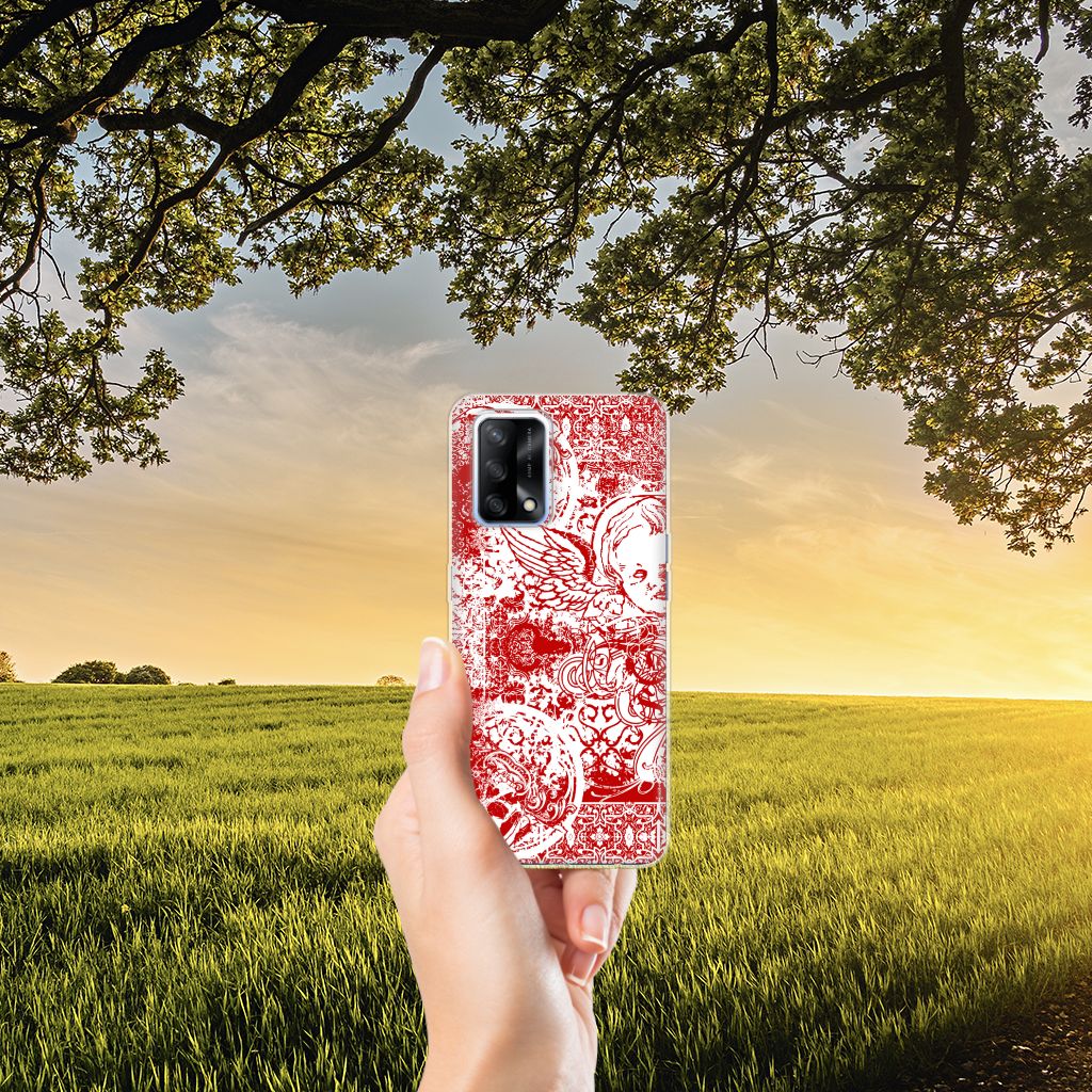 Silicone Back Case OPPO A74 4G Angel Skull Rood B2C Telecom
