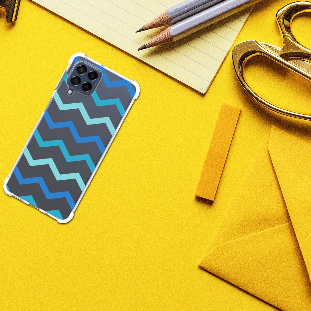 Samsung Galaxy M53 Doorzichtige Silicone Hoesje Zigzag Blauw