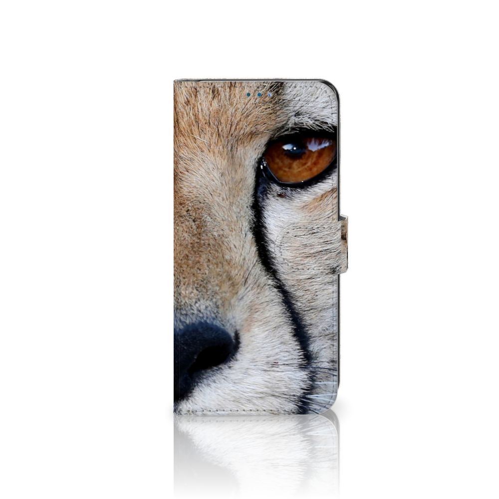 OnePlus Nord N10 Telefoonhoesje met Pasjes Cheetah met close-up van een cheeta gezicht.