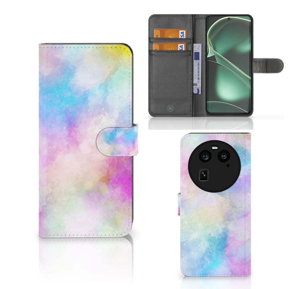 Hoesje OPPO Find X6 Watercolor Light met pastelkleuren en pasjeshouder in een kleurrijk design.