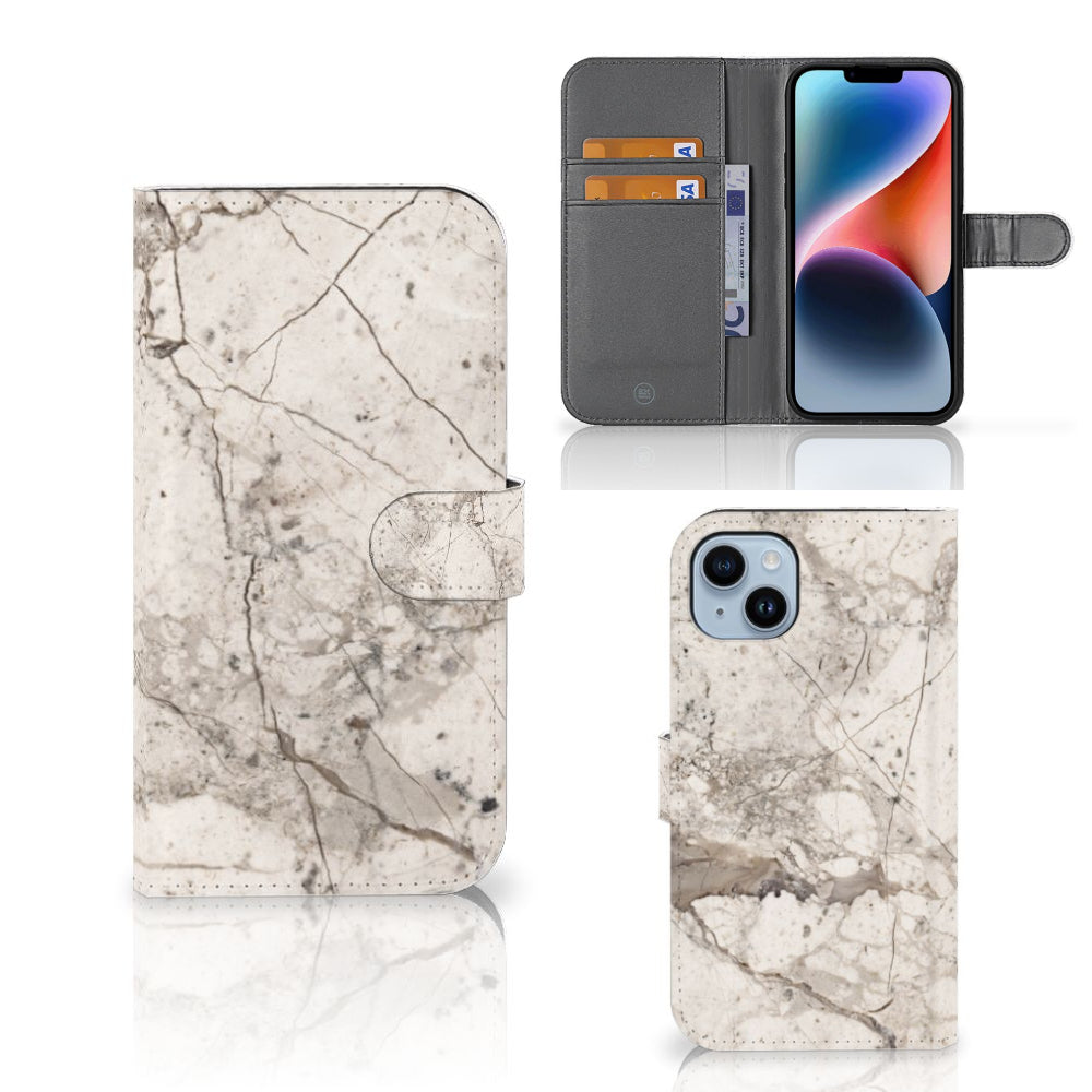 iPhone 15 Plus Bookcase Marmer Beige