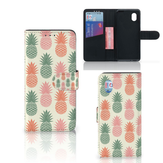 Ananas Hoesje Alcatel 1B (2020) Roze Groen Beige Kunstleer TPU Met Pasjesvak Beschermend | Book Case