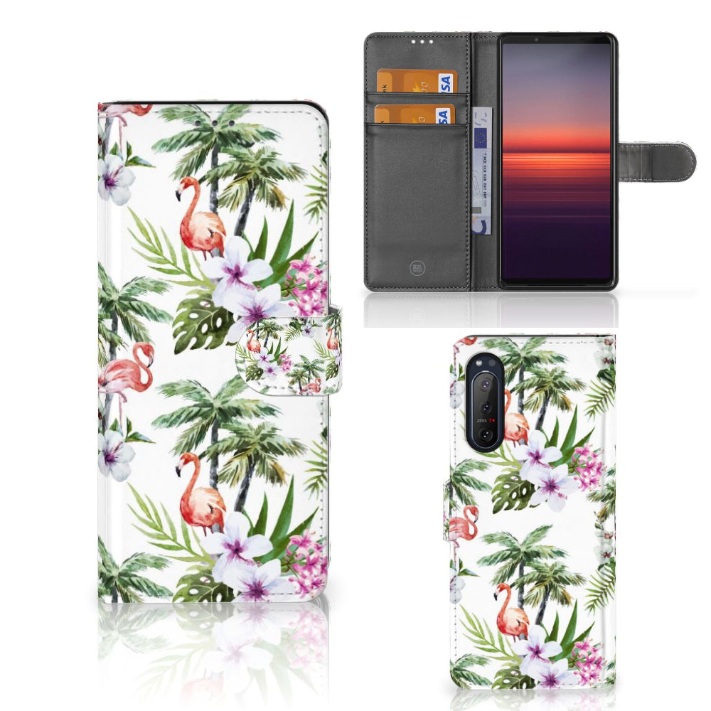 Sony Xperia 5II Telefoonhoesje met Pasjes Flamingo Palms