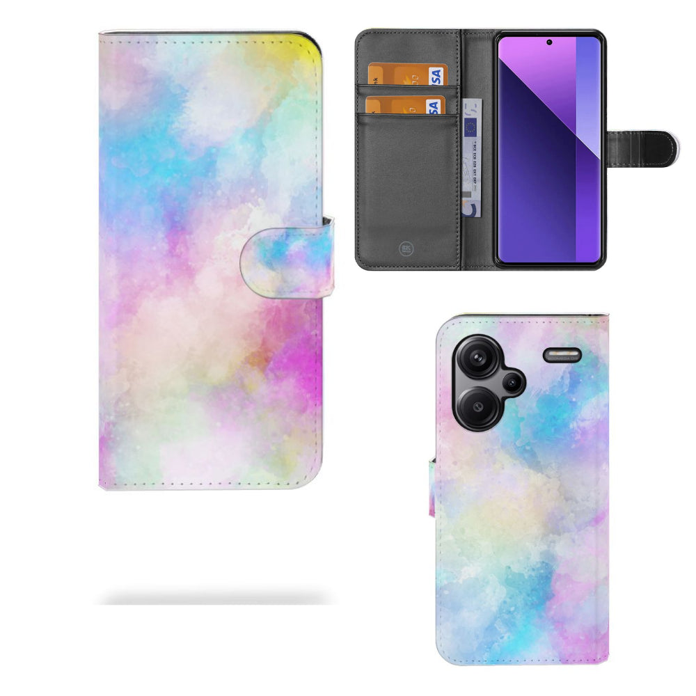 Hoesje Xiaomi Redmi Note 13 Pro Plus Watercolor Light met pasjeshouder in kleurrijk watercolor design.