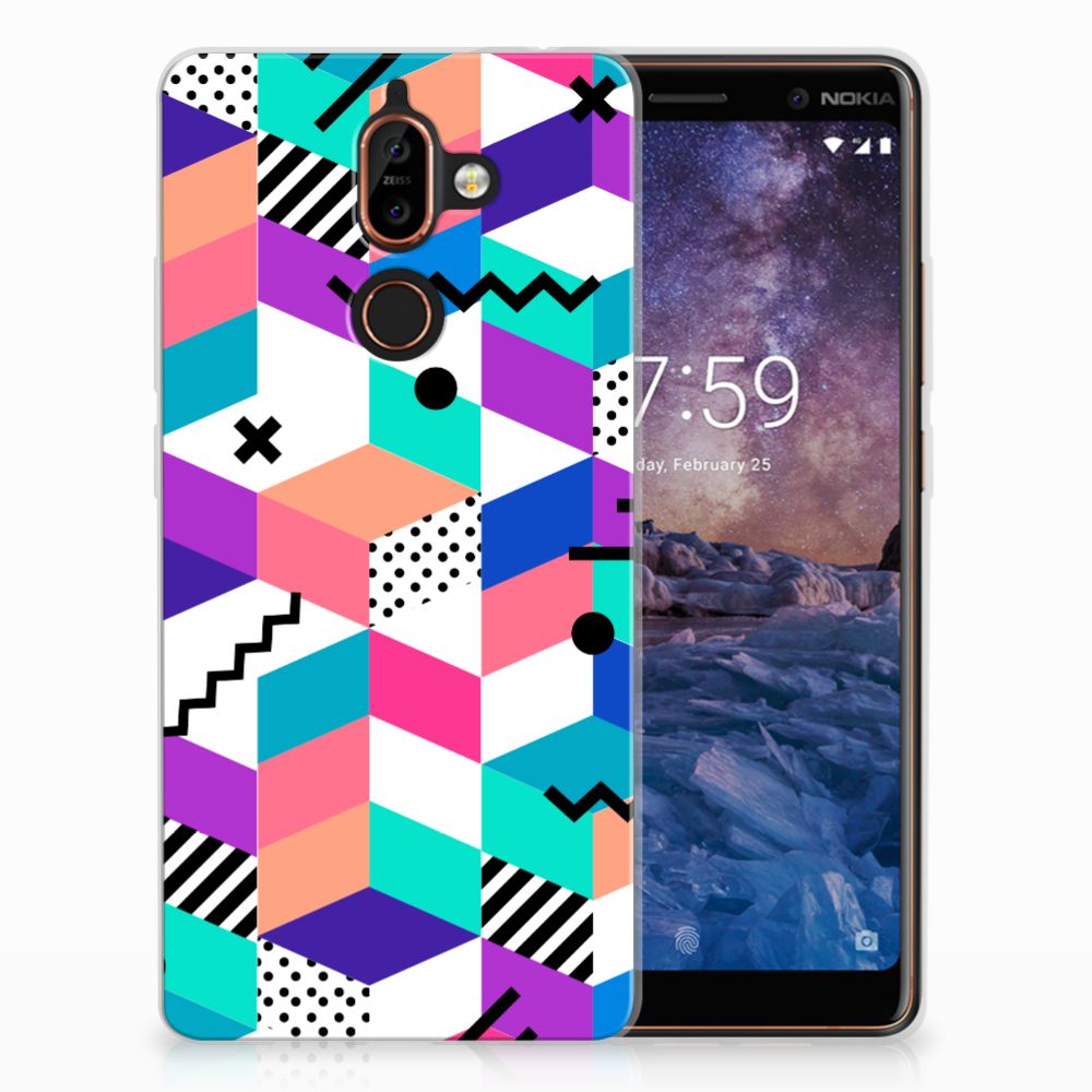 Nokia 7 Plus TPU Hoesje Blokken Kleurrijk