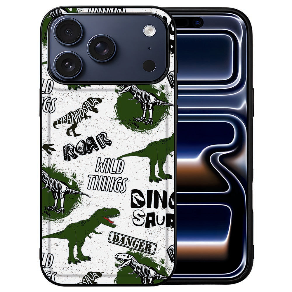 Dinosaurus iPhone 18 Pro hoesje met groene dino's op witte achtergrond