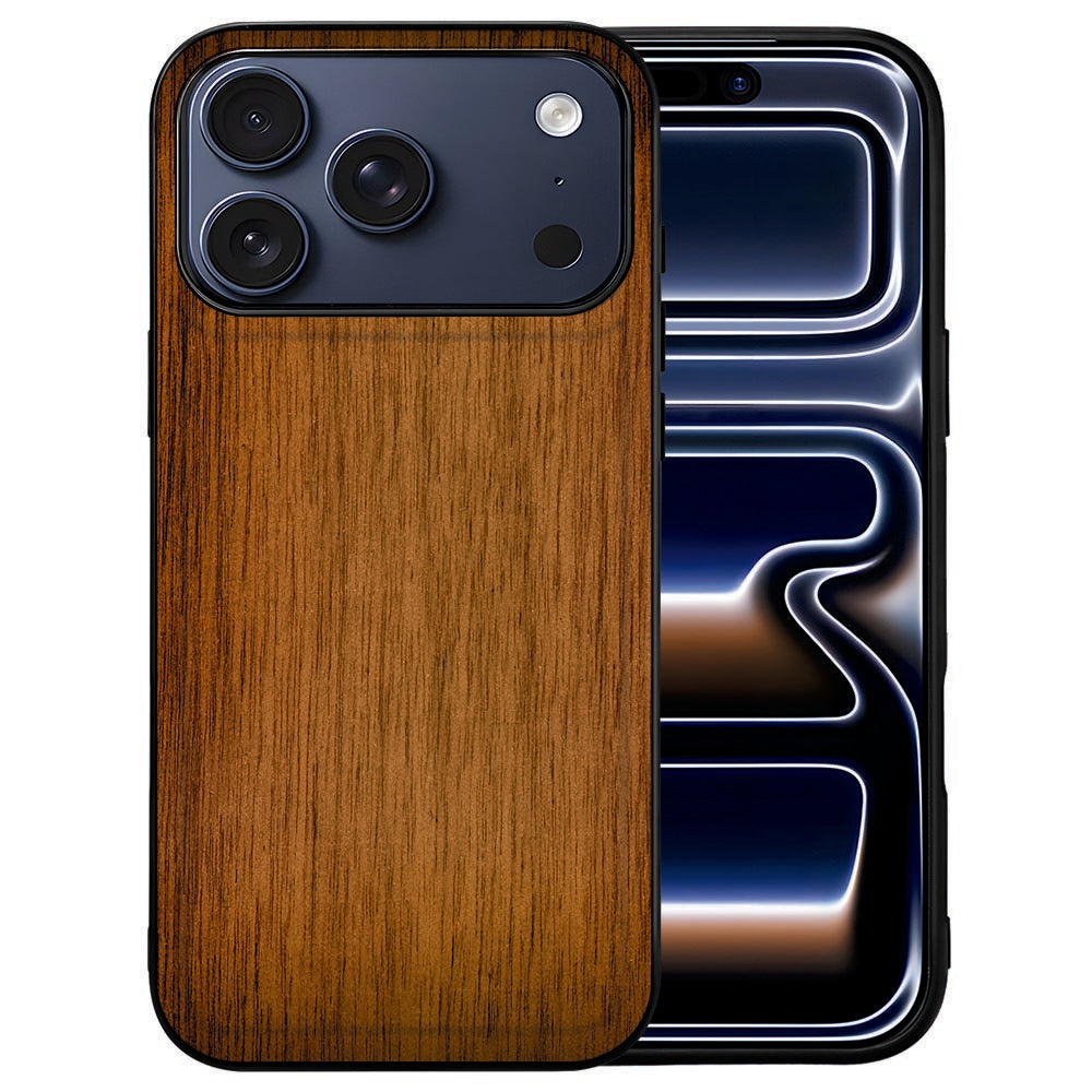 Houtlook met donkere nerven op de achterkant van het Donker Hout hoesje voor de iPhone 18 Pro