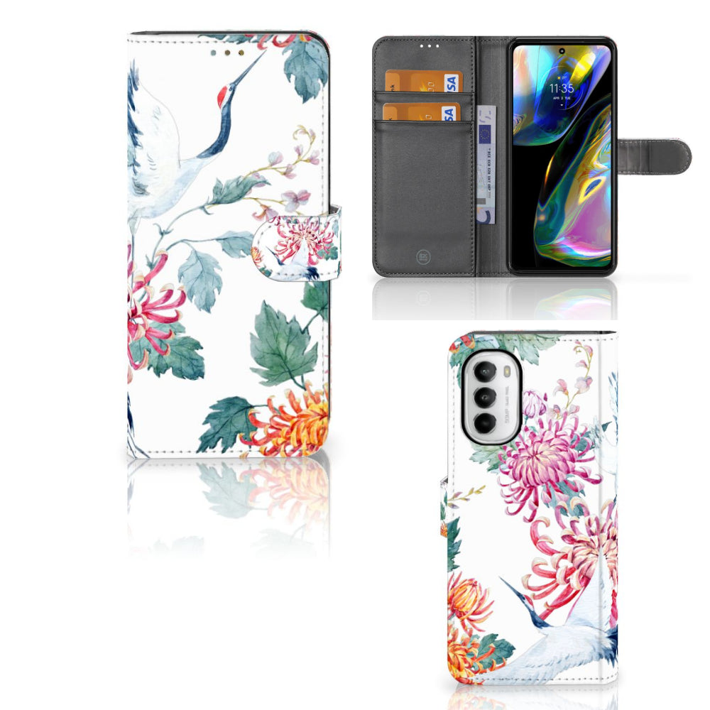 Motorola Moto G52 | Moto G82 Telefoonhoesje met Pasjes Bird Flowers