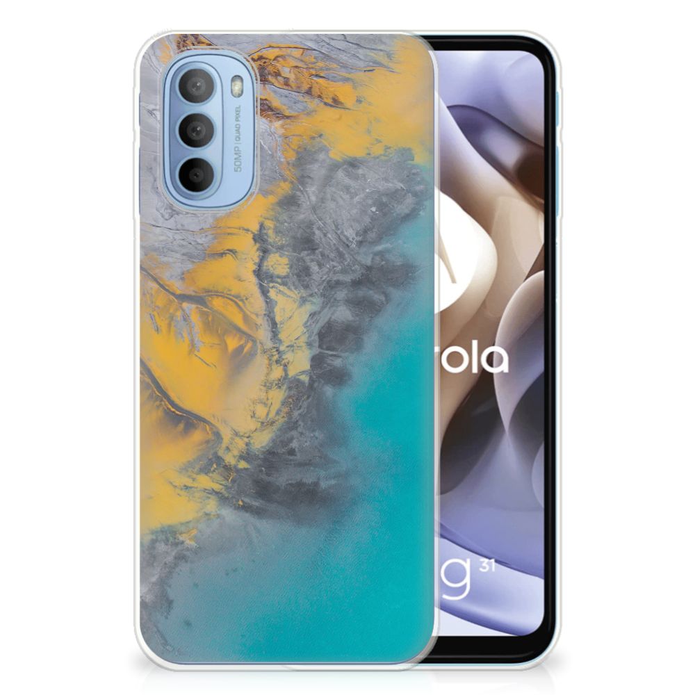 Motorola Moto G31 | G41 TPU Siliconen Hoesje Marble Blue Gold B2C Telecom