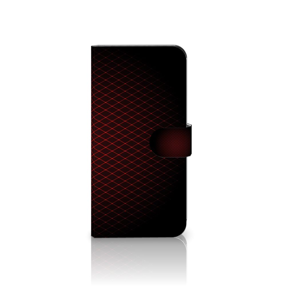 Xiaomi 13 Pro Telefoon Hoesje Geruit Rood met strakke geometrische patronen en ruimte voor pasjes.