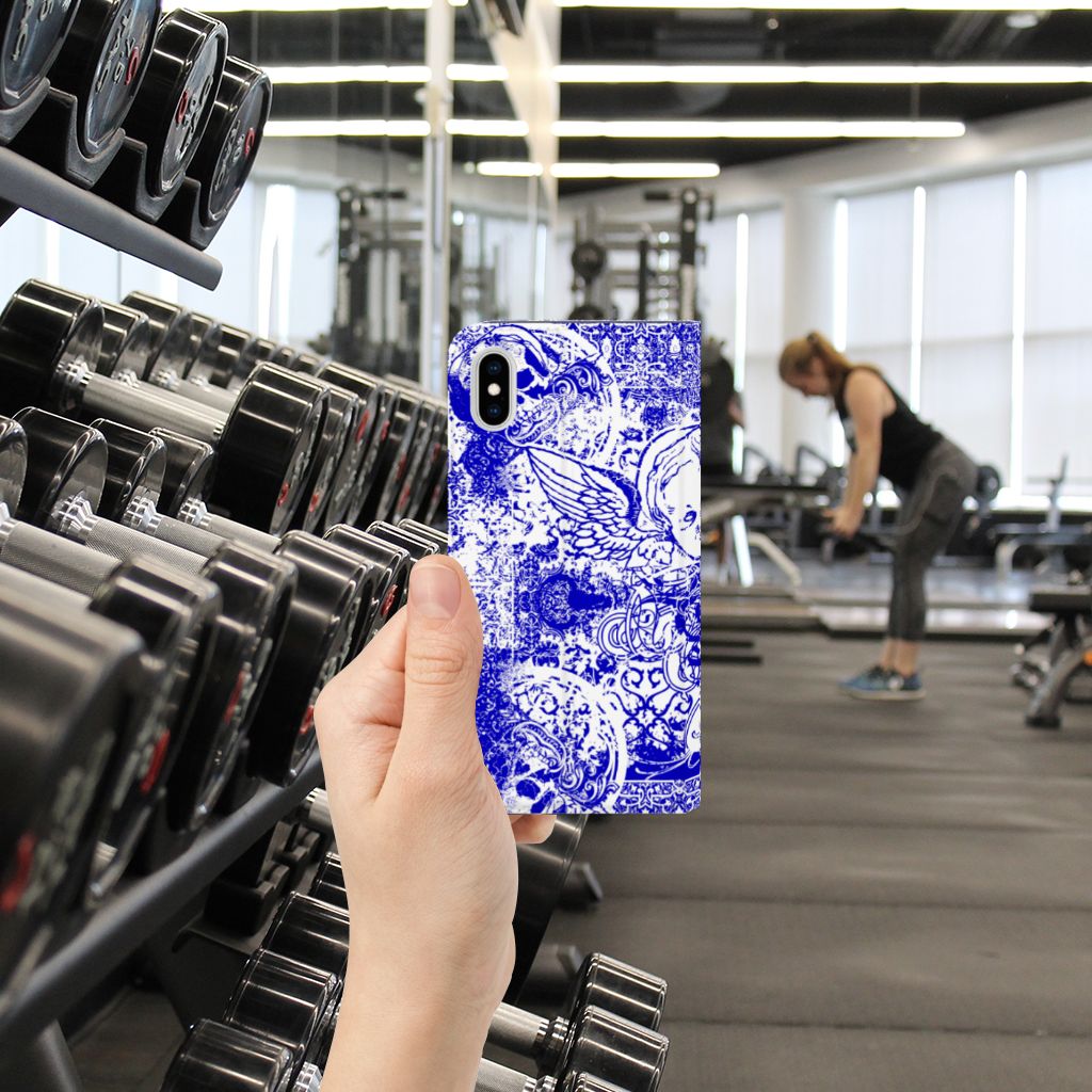 Mobiel BookCase Apple iPhone Xs Max Angel Skull Blauw