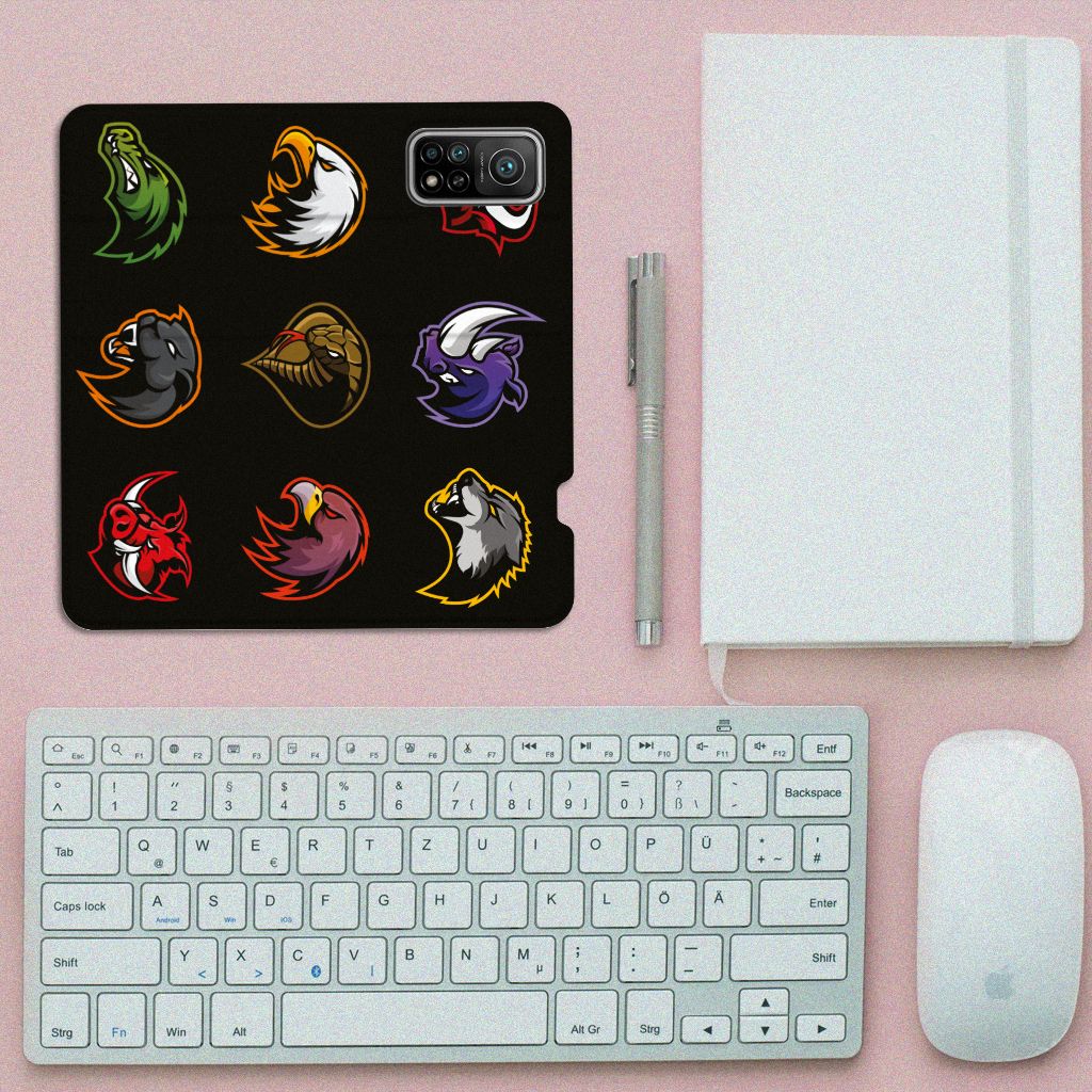 Xiaomi Mi 10T | 10T Pro Magnet Case Cartoon with colorful cartoon faces and designs on a black background.