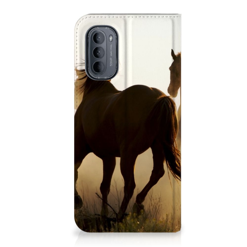 Motorola Moto G31 | G41 Hoesje maken Design Cowboy met paardenprint op een stijlvolle smartphonehoes.