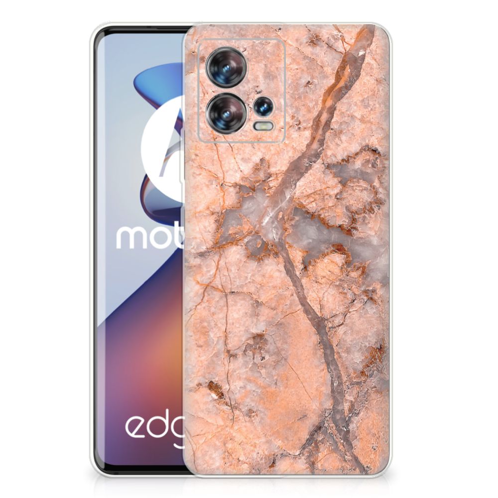 Motorola Edge 30 Fusion TPU Siliconen Hoesje Marmer Oranje B2C Telecom