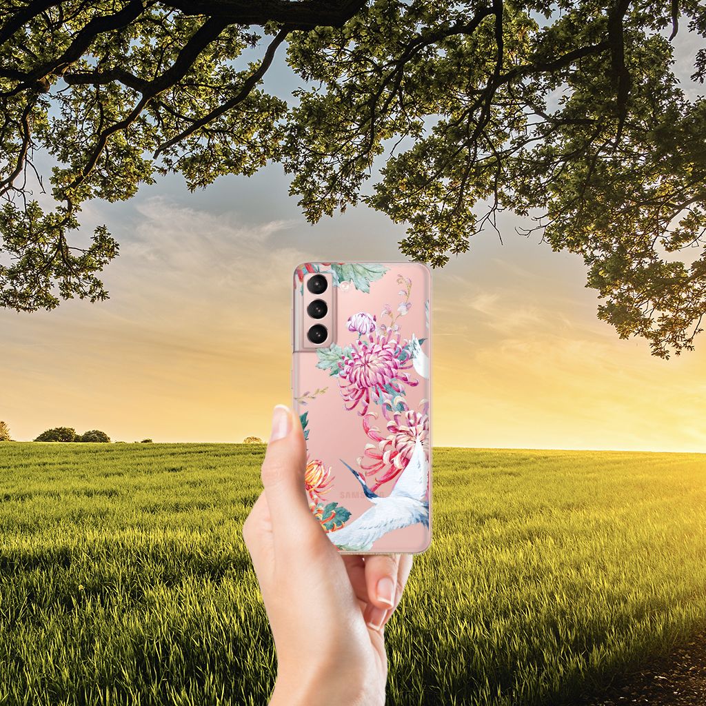 Samsung Galaxy S21 TPU Hoesje Bird Flowers