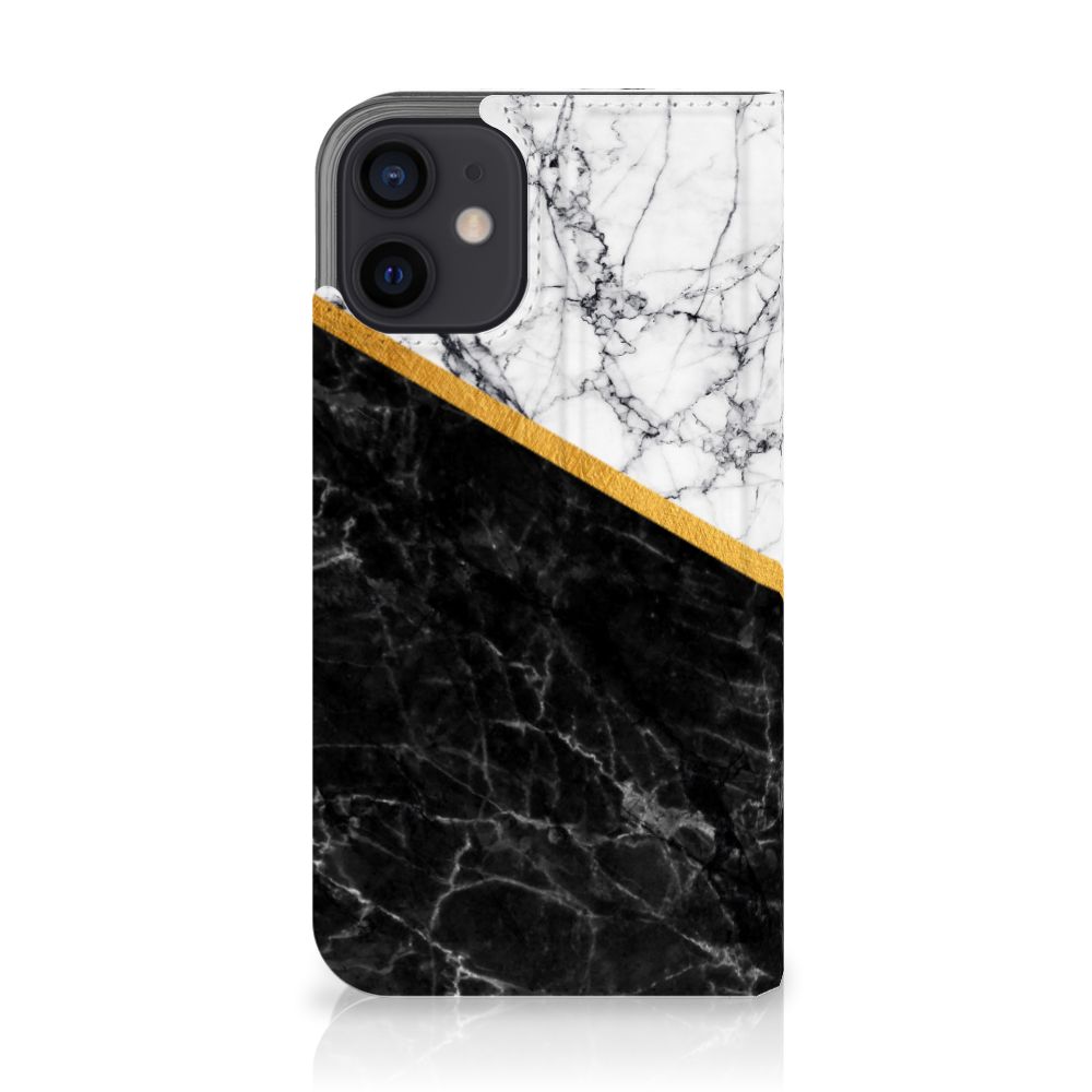 iPhone 12 Mini Standcase Marmer Wit Zwart - Origineel Cadeau Man - B2C Telecom
