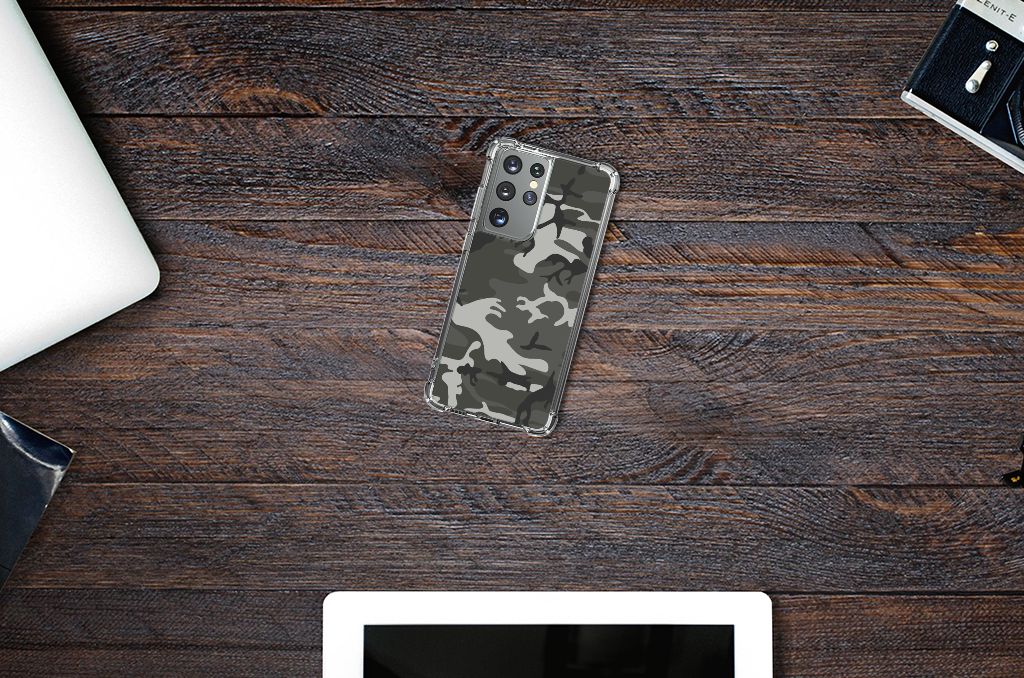 Samsung Galaxy S21 Ultra Doorzichtige Silicone Hoesje Army Light B2C Telecom