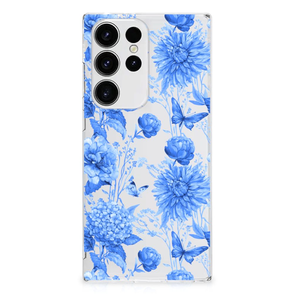 TPU Case voor Samsung Galaxy S23 Ultra Flowers Blue