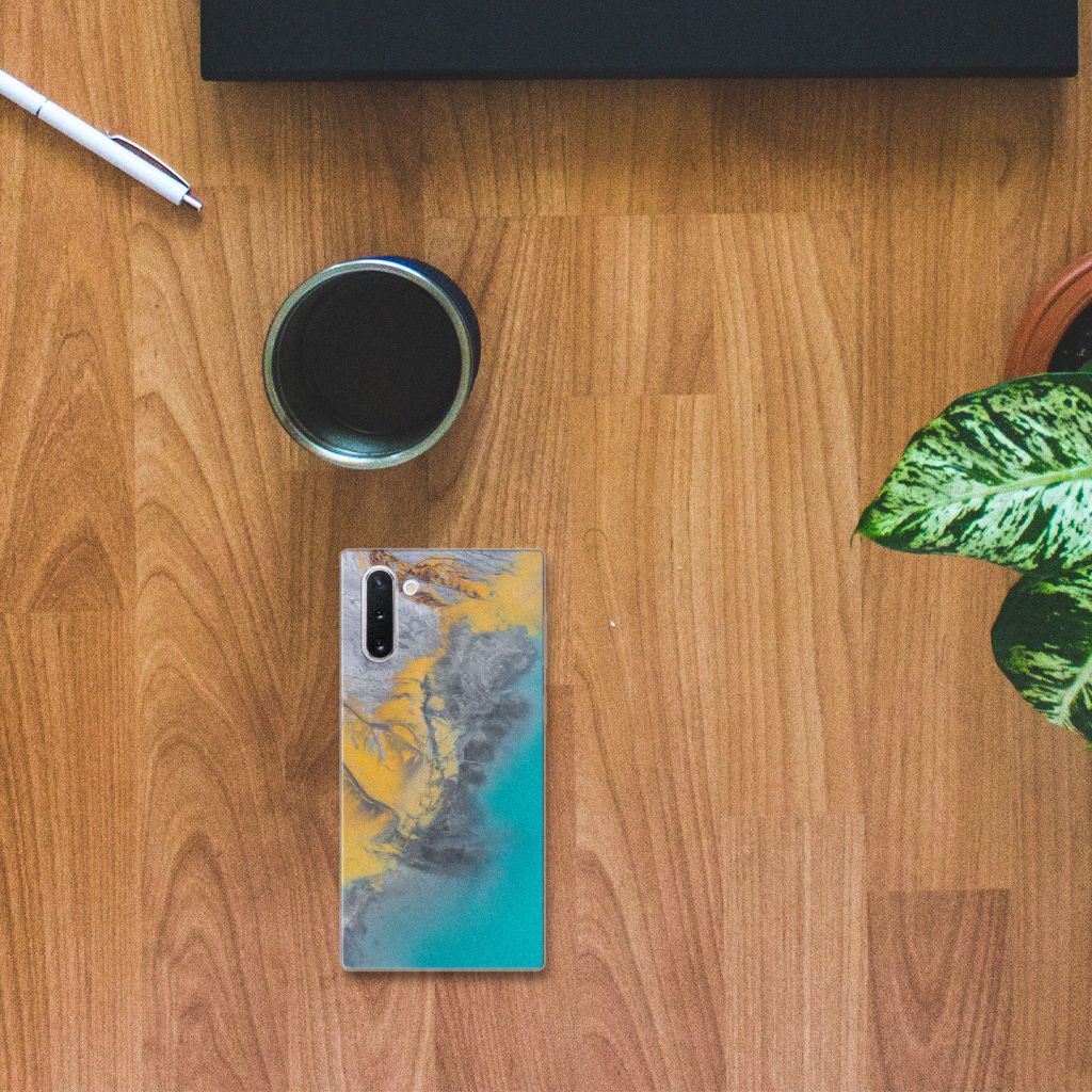 Samsung Galaxy Note 10 TPU Siliconen Hoesje Marble Blue Gold