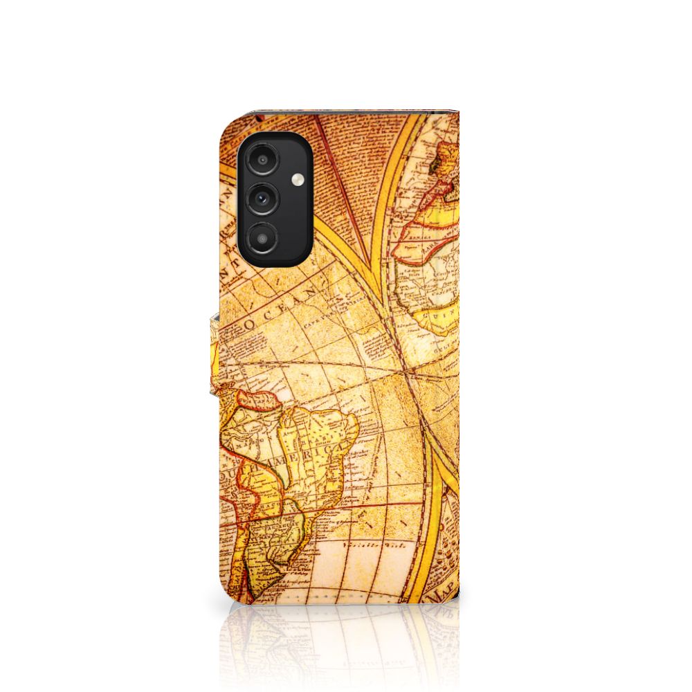 Samsung Galaxy A14 5G Flip Cover Kompas met vintage wereldkaart ontwerp