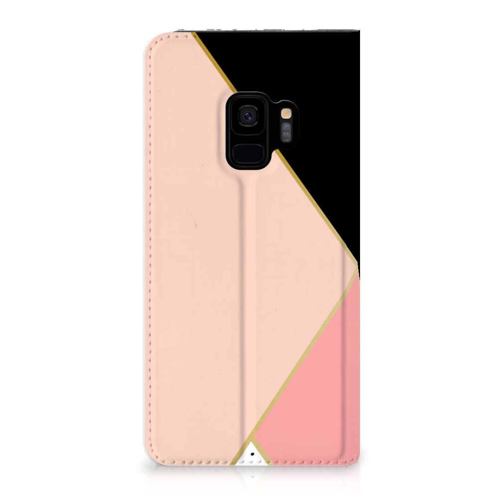 Samsung Galaxy S9 Stand Case Zwart Roze Vormen