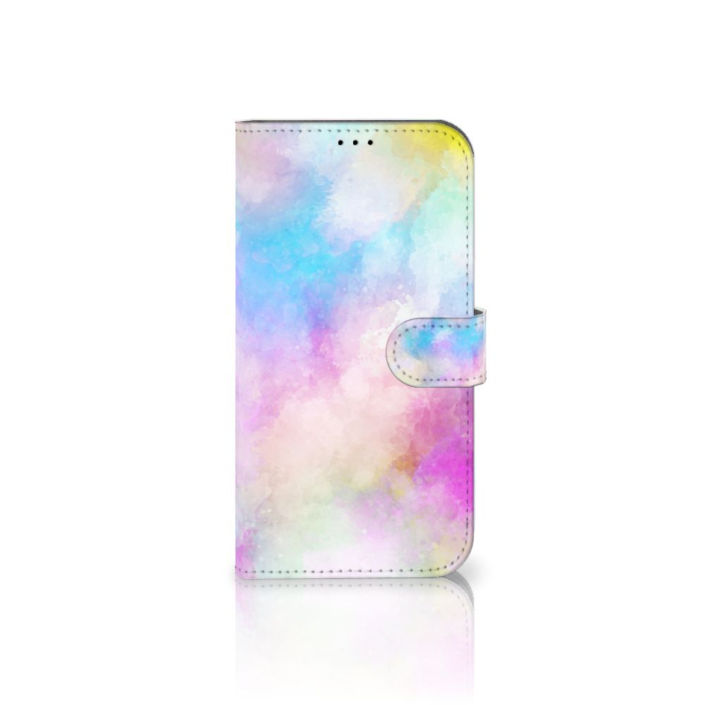 Hoesje iPhone 14 Plus Watercolor Light met pastelkleuren en pasjeshouder, uniek en kleurrijk.