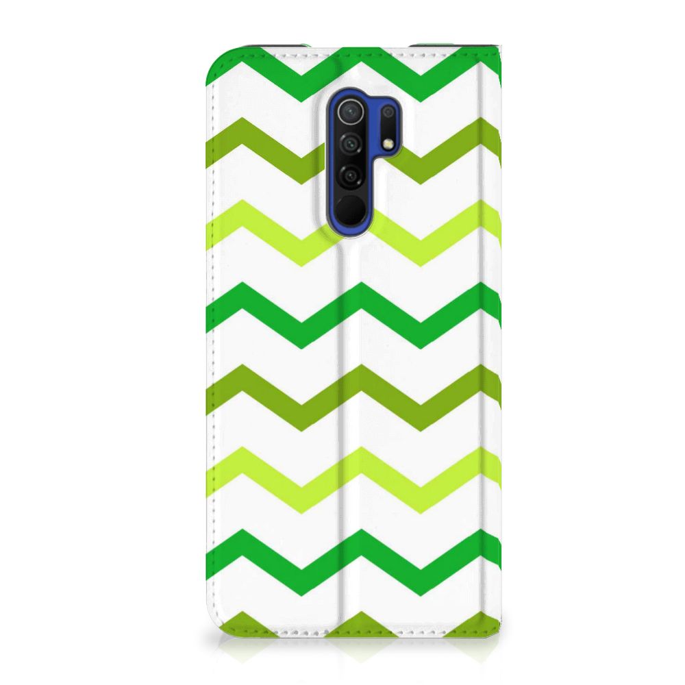 Xiaomi Redmi 9 Hoesje met Magneet Zigzag Groen - B2C Telecom