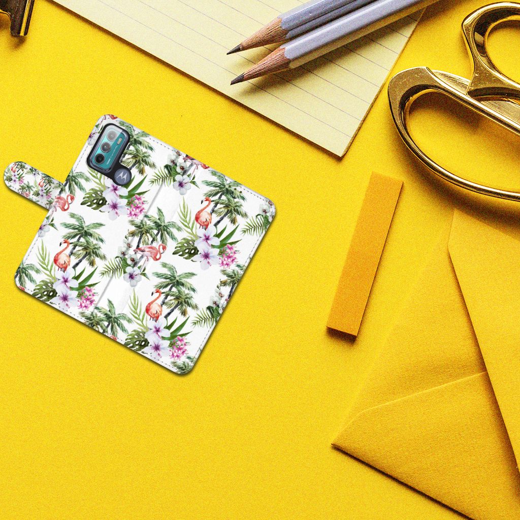 Motorola Moto G60 Telefoonhoesje met Pasjes Flamingo Palms