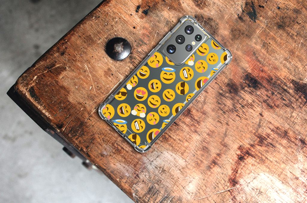 Samsung Galaxy S21 Ultra Doorzichtige Silicone Hoesje Emoji