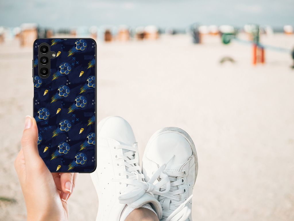 Back Case voor Samsung Galaxy A14 5G Voetbal met een kleurrijk design op het strand.