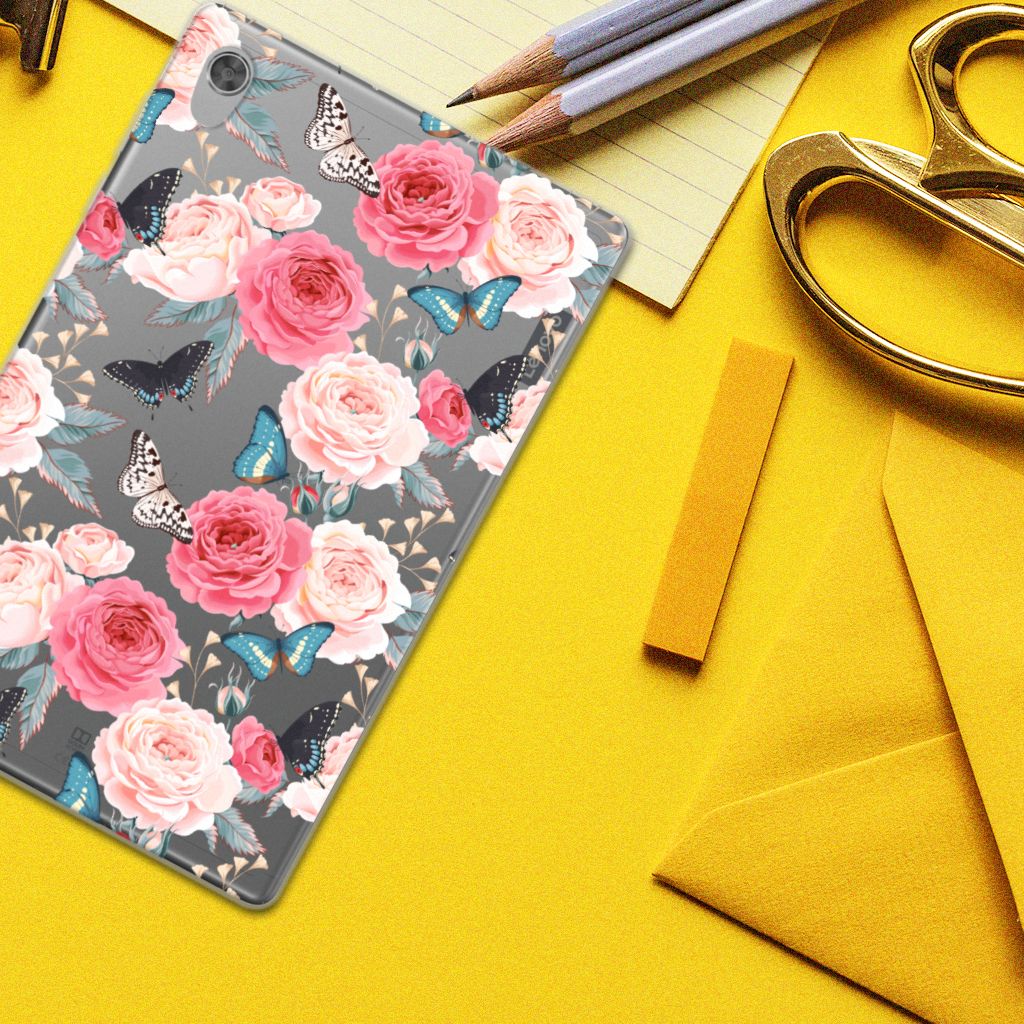 Lenovo Tab M10 HD (2de generatie) Siliconen Hoesje Butterfly Roses - B2C Telecom