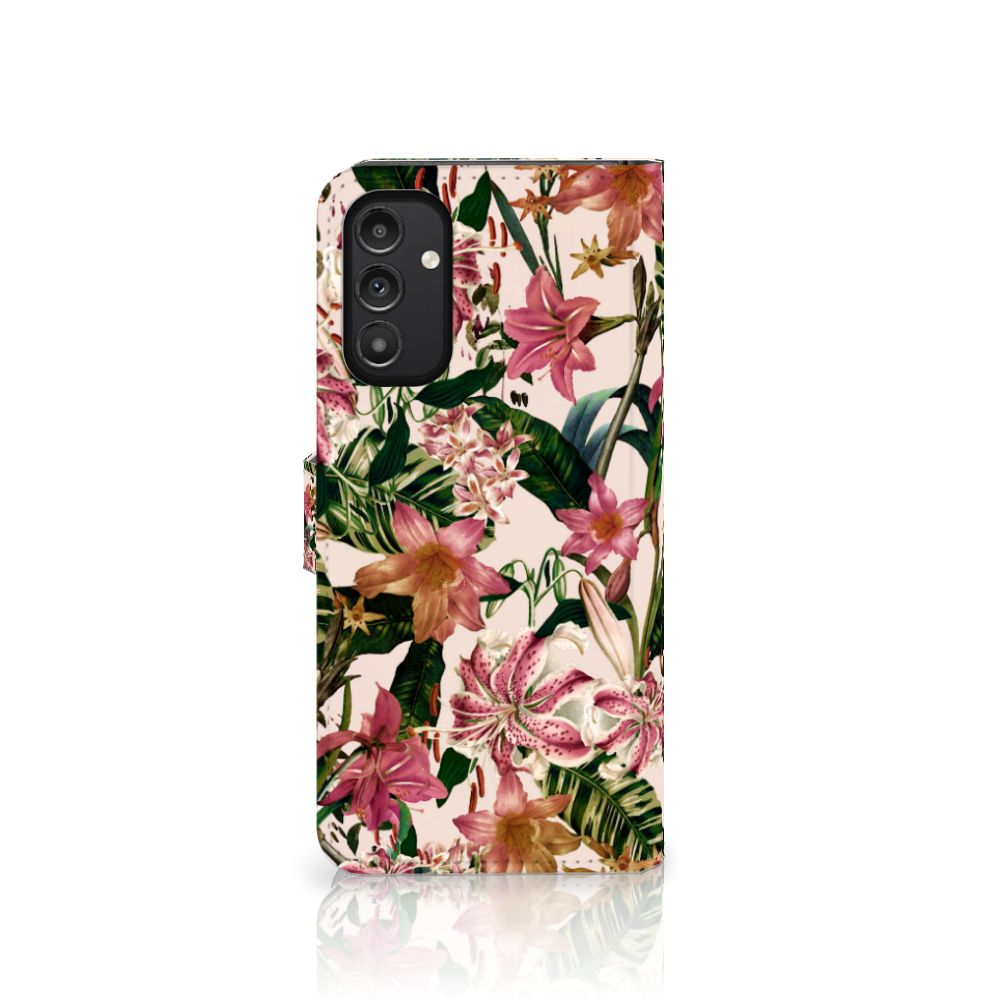 Samsung Galaxy A14 5G Hoesje Flowers met tropische bloemen en bladeren design.