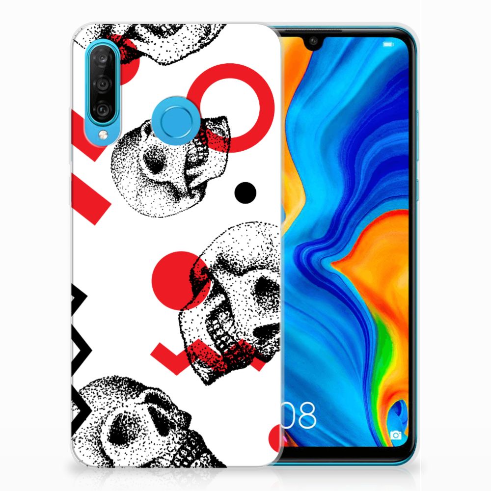 Silicone Back Case Huawei P30 Lite Skull Red