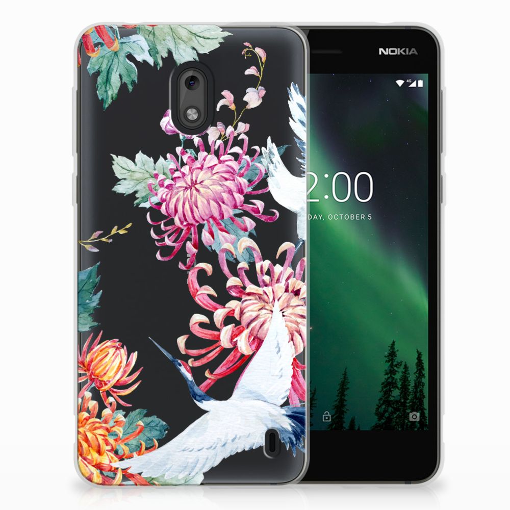 Nokia 2 TPU Hoesje Bird Flowers