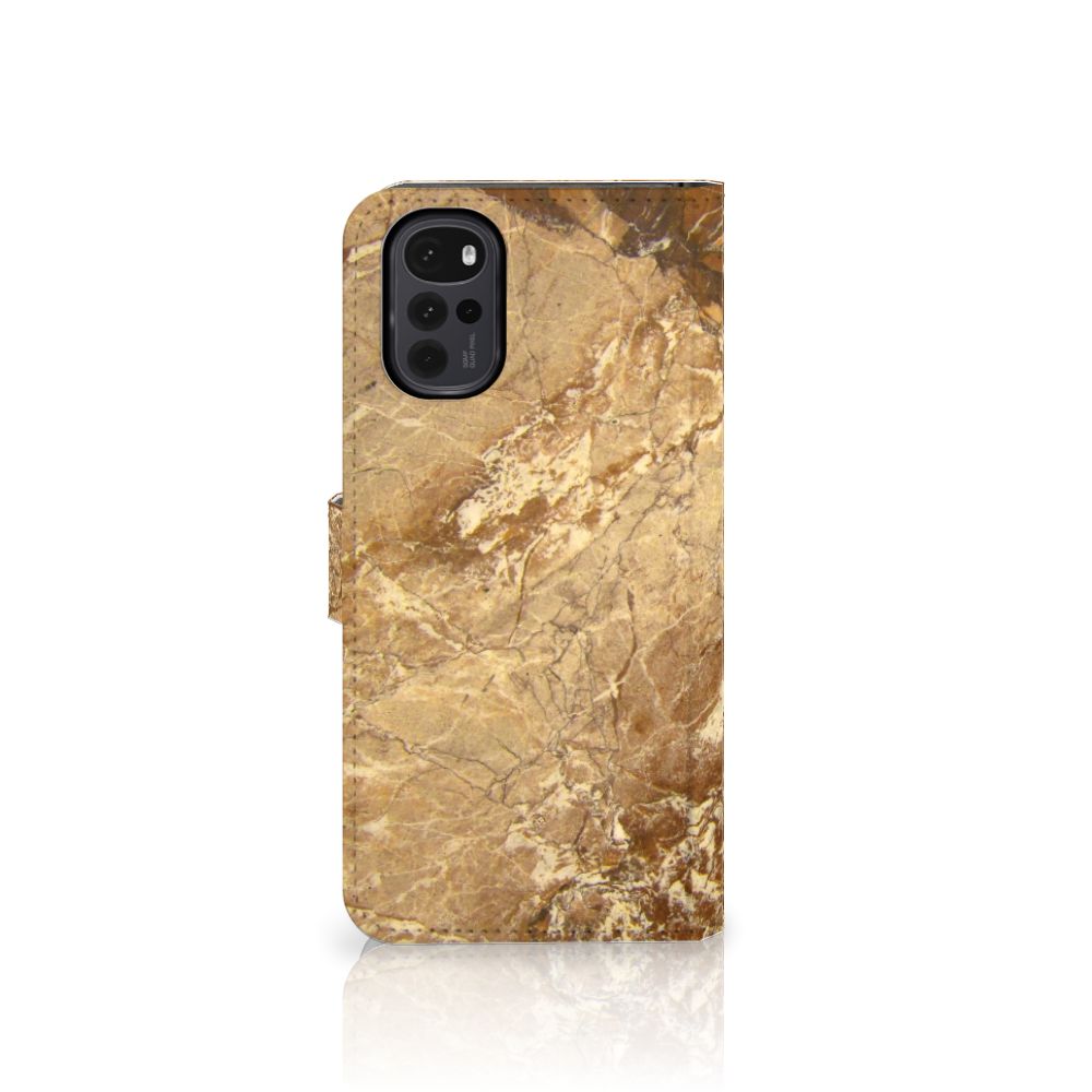 Motorola Moto G22 Bookcase Marmer Creme met luxe marmerdesign en TPU-siliconen bescherming.
