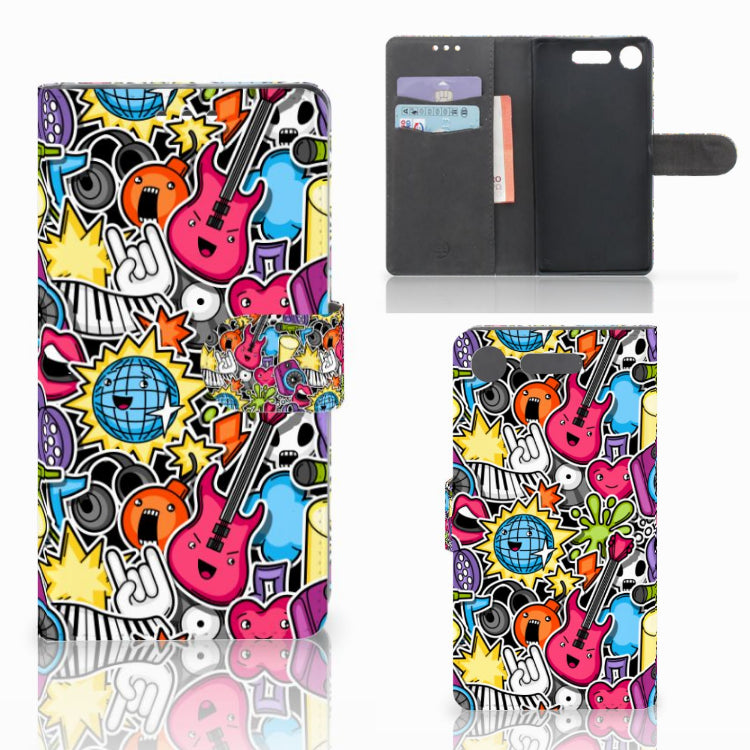 Sony Xperia XZ1 Wallet Case met Pasjes Punk Rock