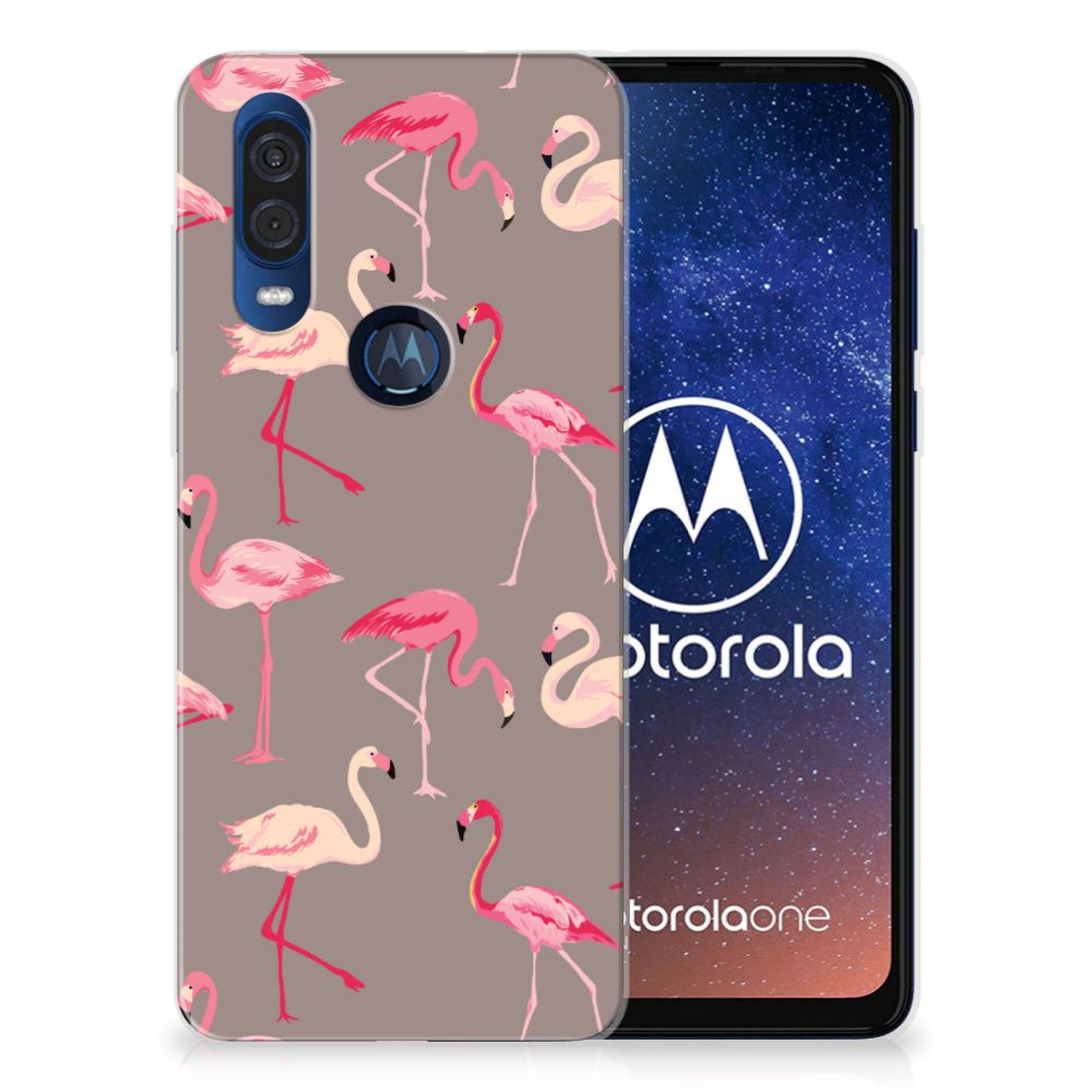 Motorola One Vision TPU Hoesje Flamingo