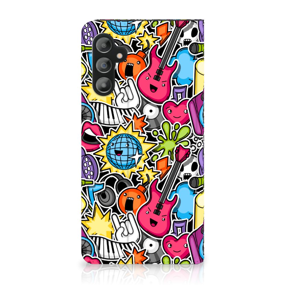 Samsung Galaxy A14 5G Hippe Standcase Punk Rock met kleurrijk punkrock design van gitaren en muzieknoten