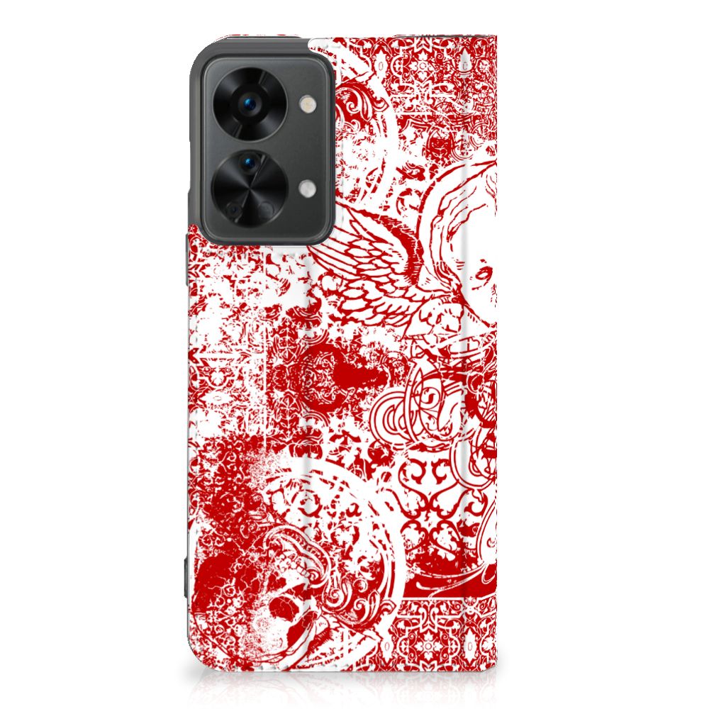 Mobiel BookCase OnePlus Nord 2T Angel Skull Rood - B2C Telecom
