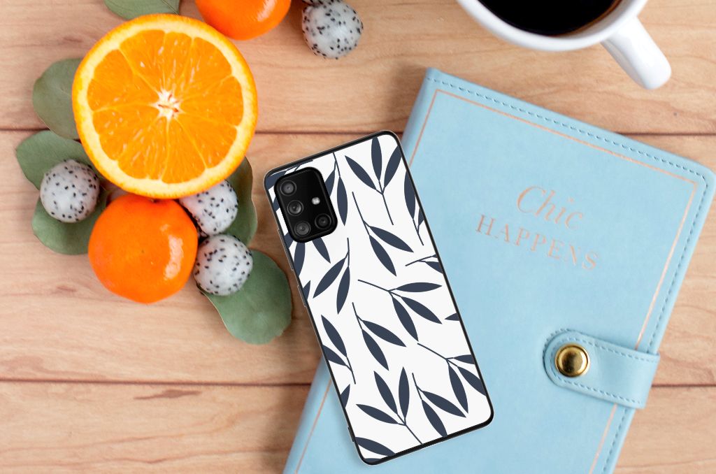 Samsung Galaxy A71 Bloemen Hoesje Leaves Blue B2C Telecom