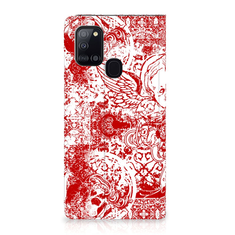 Mobiel BookCase Samsung Galaxy A21s Angel Skull Rood - B2C Telecom