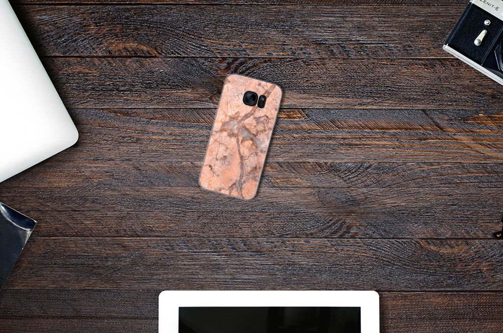 Samsung Galaxy S7 TPU Siliconen Hoesje Marmer Oranje
