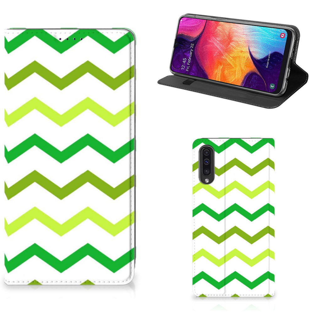 Samsung Galaxy A50 Hoesje met Magneet Zigzag Groen